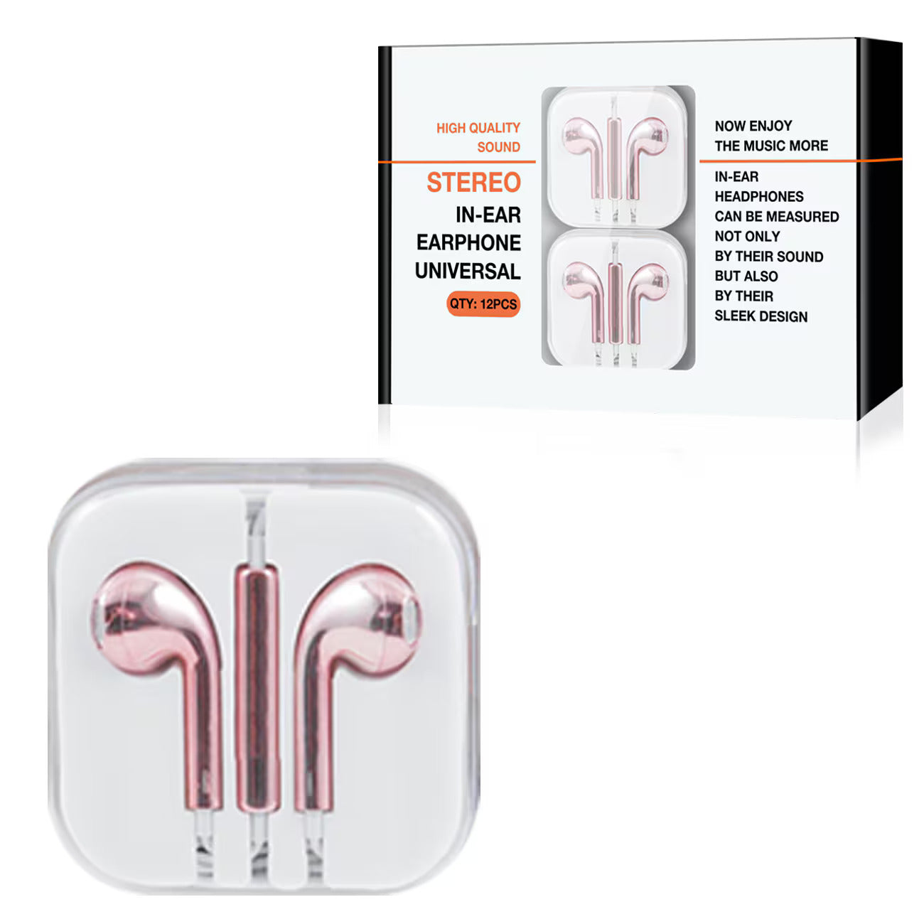 3.5mm Circular Earbuds with Mic and Volume Control In Rose Gold (12pcs) HS72-35MMRG